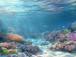 Vibrant underwater coral reef teeming with marine life photo