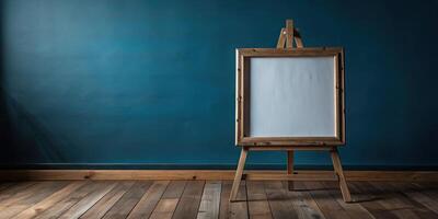 Blank canvas on an easel in an art studio. photo