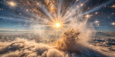 A powerful explosion of clouds and sunlight. photo