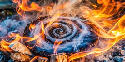 Flames swirling in a mesmerizing spiral pattern. photo