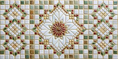 Ornate mosaic tiles create an intricate floral design. photo