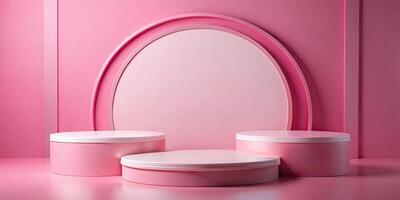 Pastel pink podiums set against a curved backdrop. photo