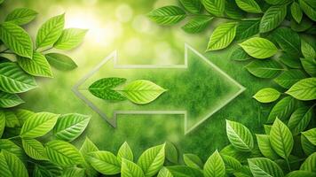Green leaves form an arrow on a textured background. photo