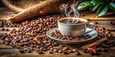 Freshly brewed coffee with aromatic spices. photo