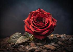 Close-up of a single red rose with rich texture. photo