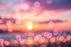 Dreamy bokeh lights creating a colorful sunset background. photo