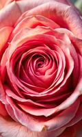 Close-up of a blooming red rose with intricate petal details. photo