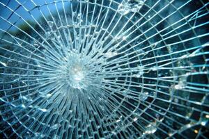 Close-up of a shattered glass surface. photo