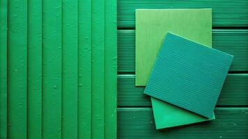Green folded papers arranged in a geometric pattern. photo