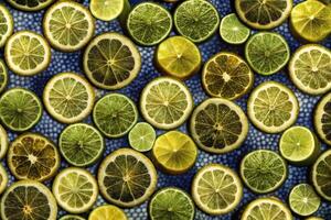 Fresh lime slices arranged in a neat pattern. photo