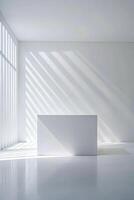 Minimalist white room with dramatic shadow play. photo