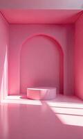 Minimalist pink room with an arched wall and soft shadows. photo