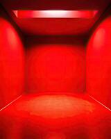 Bright red room with reflective glossy floor. photo