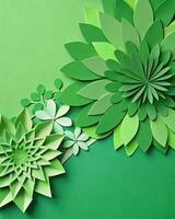 Green paper art with layered floral patterns. photo