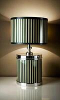 Modern table lamp with sleek striped design. photo