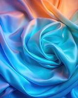 Silky blue and orange fabric draped in soft folds. photo