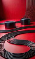 Red and black abstract installation with modern shapes and lines photo