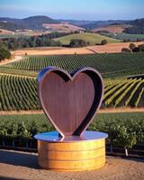 A heart-shaped sculpture stands proudly amidst rolling vineyards. photo