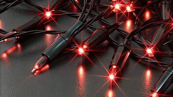 Close-Up of Glowing Red String Lights on a Dark Backdrop photo