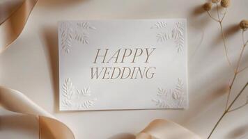 Elegant Wedding Card with Floral Design on Neutral Background photo