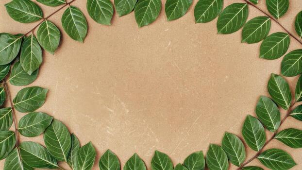 Fresh Green Leaf Frame on Natural Background photo