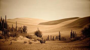 Desert Landscape with Sand Dunes and Cacti photo