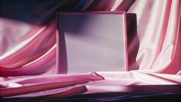 Empty Pink Frame with Satin Fabric Background photo