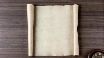 Blank Scroll on Wooden Surface with Rustic Charm photo