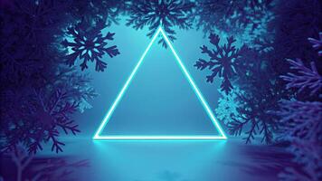 Glowing Neon Triangle in Winter Forest Setting photo