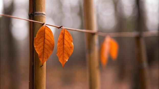 Autumn Leaves Hanging on a Thin Branch photo