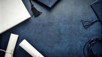 Minimalist Blue Gift Wrap with Ribbon and Paper Rolls photo