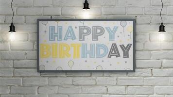 Modern Happy Birthday Text on a White Brick Wall photo