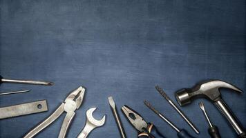 Tool Set Displayed on a Dark Blue Textured Background photo