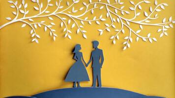 Paper Cutout Silhouette of a Couple Under Decorative Tree photo