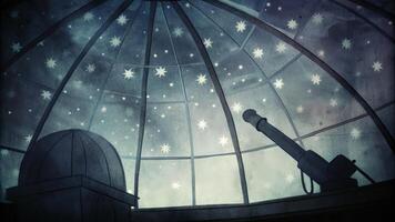 Night Observatory Dome Beneath a Starry Sky Scene photo