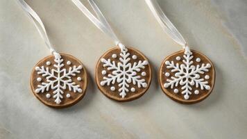 Gingerbread Cookies Decorated with Snowflake Patterns photo