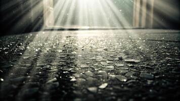 Sunlight Rays Reflecting on Wet Glass Surface photo