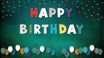 Happy birthday sign with colorful balloons on a festive background. photo