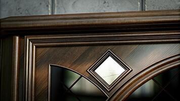 Ornate Wooden Door with Geometric Glass Design photo