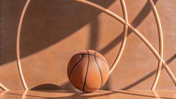 Basketball on Outdoor Court with Abstract Design photo
