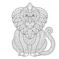 Intricate line art of a stylized monkey with detailed patterns, ideal for coloring. vector