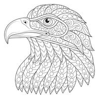 Intricate line art of an eagle's head with detailed patterns and swirls. vector