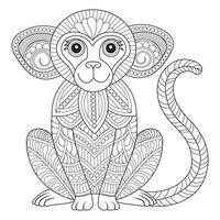 Intricate Monkey Illustration with Detailed Pattern coloring page vector