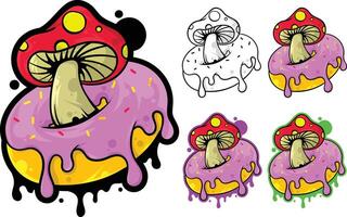 Illustration of a donut and a mushroom cartoon vector