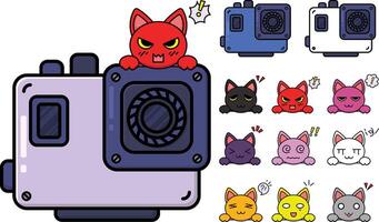 Illustration design of camera set and cartoon cat for product and apparel needs vector