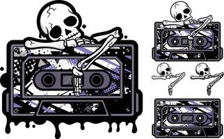 Abstract music cassette illustration design with skull character object vector