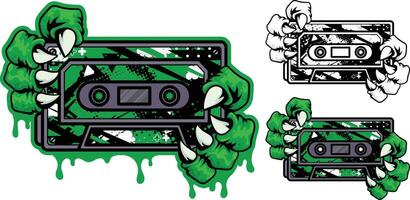 Abstract music cassette illustration design with monster claw object vector