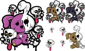 Illustration of a stuffed rabbit and a melted skull vector