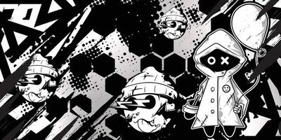 Black and white abstract background with graffiti objects vector