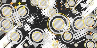 Circle background with abstract pattern and metallic silver color outlined in gold vector